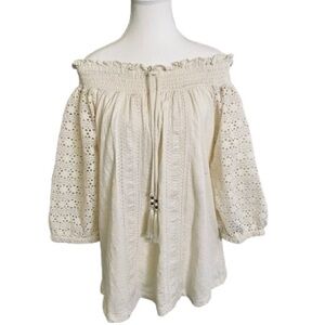 NWT Ralph Lauren Black Label | Cream 100% Cotton Lace Off-Shoulder Blouse